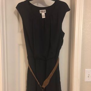 Navy dress with tan belt